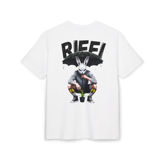 T-shirt Oversize Rabbit & Logo Amazigh – Streetwear Unisexe – Blanc – Coupe Large – Coton Épais – Mode Élégante